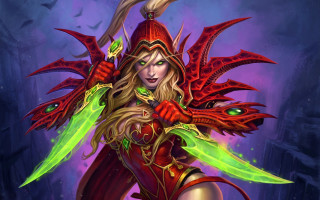 Woman red green sword purple - hearthstone free wallpaper
