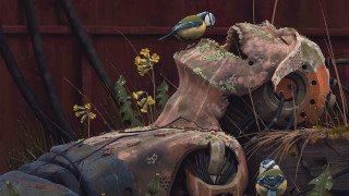 Bird machinery garden flowers plants - a painting of a bird free wallpaper