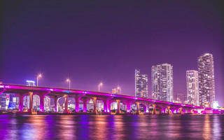 Bridge water city night lights 34 - neofauvism free wallpaper