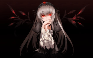 Gothic girl redeyes wings portrait - her chin free wallpaper