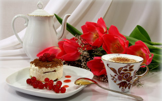 Plate cake coffee flowers vase - fedot sychkov free wallpaper