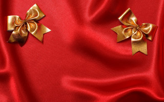 Red satin gold bows christmas - a gold ribbon free wallpaper