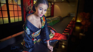 Woman blue dress bowling alley - chizuko yoshida free wallpaper
