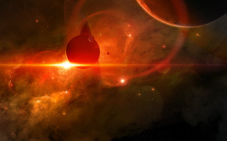 Red object space stars planets - red light free wallpaper