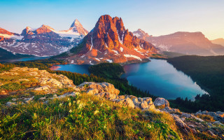 Mountain lake sunset autumn nature - a blue sky free wallpaper