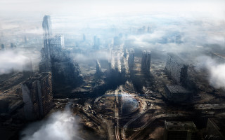 City skyline clouds matte architecture - matte painting concept art free wallpaper