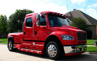 Red truck road house trees - a house and trees free wallpaper