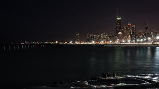 City skyline night bridge water 12 - a bridge in the foreground free wallpaper
