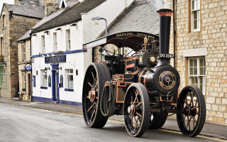 Steam engine town brick bridge - steampunk free wallpaper