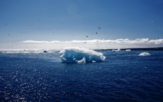 Iceberg ocean birds sky clouds - ice free wallpaper