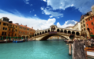 Bridge river boats buildings people - canaletto free wallpaper