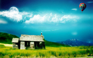 House field hot air balloon - a house in a field free wallpaper