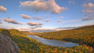 Lake trees cliff cloudy sky - beautiful landscape free wallpaper