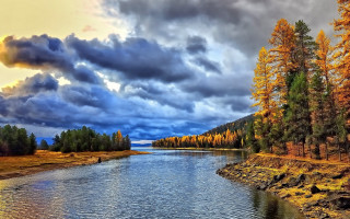 River trees cloudy sky landscape - a cloudy sky above free wallpaper