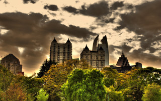 City skyline cloudy sky trees - ashcan school free wallpaper