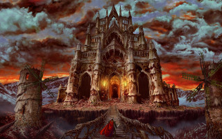 Castle red flag dusk burnt - a painting of a castle free wallpaper