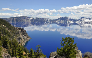 Lake mountains trees sunny clouds 4 - bob thompson free wallpaper