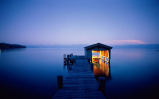 Dock boathouse night boat water 2 - tranquil free wallpaper