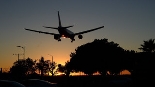 Plane dusk silhouette trees sunset - low free wallpaper