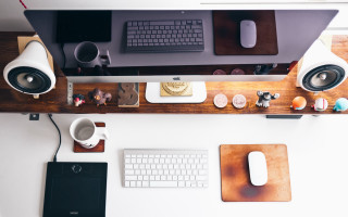 Desk keyboard mouse laptop speakers - mouse free wallpaper