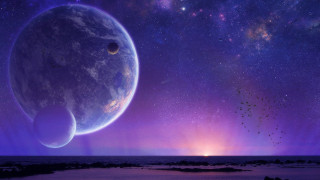 Purple sky moon distant planet - a large moon free wallpaper