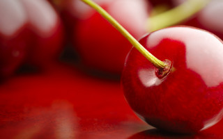Cherry closeup macro blurry background - a green stem free wallpaper for desktop