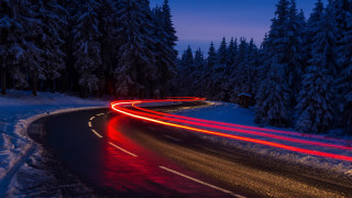 Long exposure snowy road night - an ultrafine free wallpaper for desktop