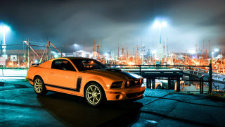Yellow car parking lot night 2 - the background and a bridge in the foreground free wallpaper