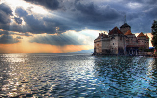 Castle lake gothic sky sunbeams - the cloud above free wallpaper