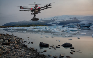 Remote controlled airplane icebergs mountains - 8k artistic photography free wallpaper