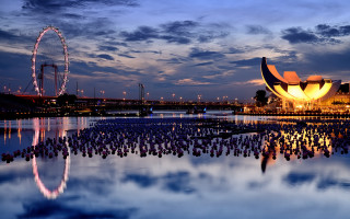 Night water ferris wheel cloudy - beautiful landscape free wallpaper