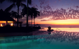 Sunset palm trees pool beach - sunset free wallpaper
