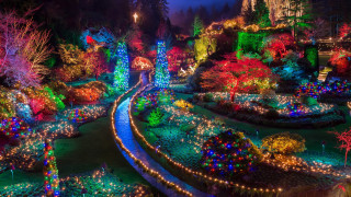 Kitsch impressionist christmas garden city - a pathway free wallpaper