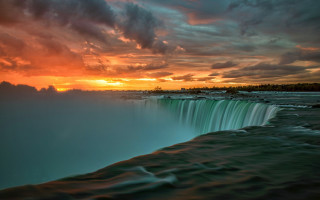 Waterfall sunset clouds lake cityscape - derold page free wallpaper