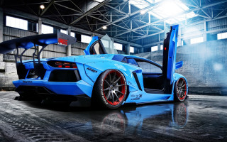 Blue sports car open doors 5 - the car free wallpaper