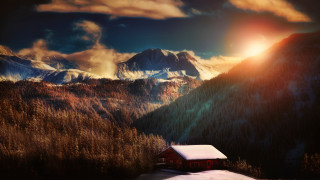 Mountain house sunset clouds landscape - beautiful landscape free wallpaper for desktop