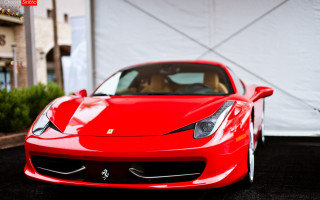 Red sports car white tent - a white wall behind free wallpaper