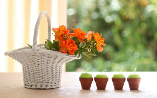 Flower basket candles window bokeh - a basket of flowers free wallpaper