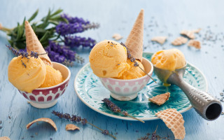 Three scoops ice cream lavender - professional food photography free wallpaper for desktop