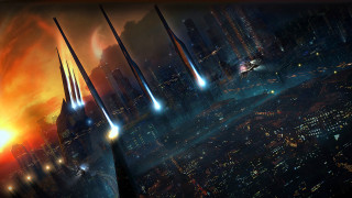 Futuristic city night orange sky - orange sky in the background free wallpaper