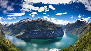 Mountain lake forest sky waterfall 3 - scenic free wallpaper