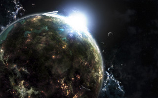 Earth moon starry sky aurora - bright free wallpaper