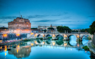 Castle bridge river night lights - a castle in the background free wallpaper