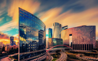 Tokyo sunset cityscape bridge tallbuildings - neoism free wallpaper