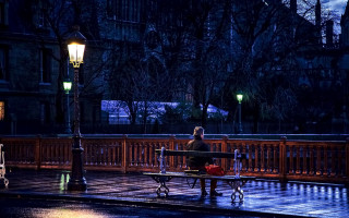 Night rain bench lamppost cityscape - evgeny lushpin free wallpaper