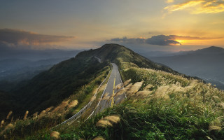 Road hill mountain sunset clouds - murata range free wallpaper