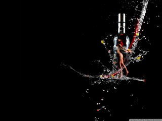 Woman splashing water wine bottle - a bottle of wine free wallpaper