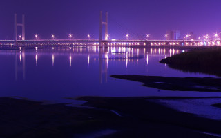 Bridge night city lights water - a bridge in the background free wallpaper