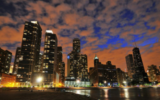 City skyline night water buildings 3 - a few building free wallpaper