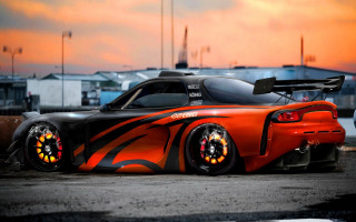 Orange flames car dusk mountain - flame free wallpaper for desktop